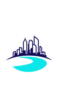 Modern Cityscape Skyline Iconic River Curve Logo