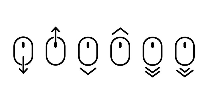 Scroll mouse icon collection. Scroll down and up line icons set. Scrolling outline vector symbol for app, web, network and navigation. Vector illustration.