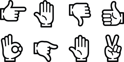 Obraz premium Various hand gesture representing direction approval disapproval and communication