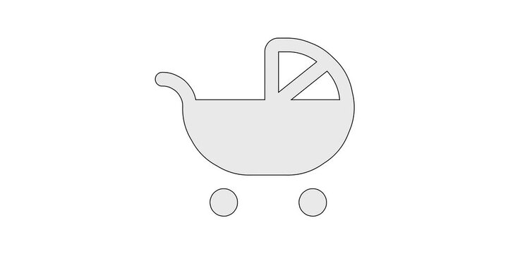 Baby carriage icon animation for maternity lifestyle video projects; stroller pram pushchair symbol motion graphic; white and green screen overlay; infant buggy walk animated element; parenting design