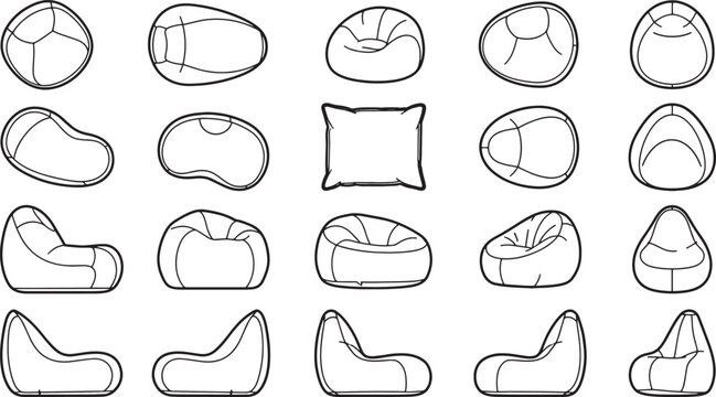An array of Beanbag chair illustration, offering a stylish and relaxed seating solution for interior design.