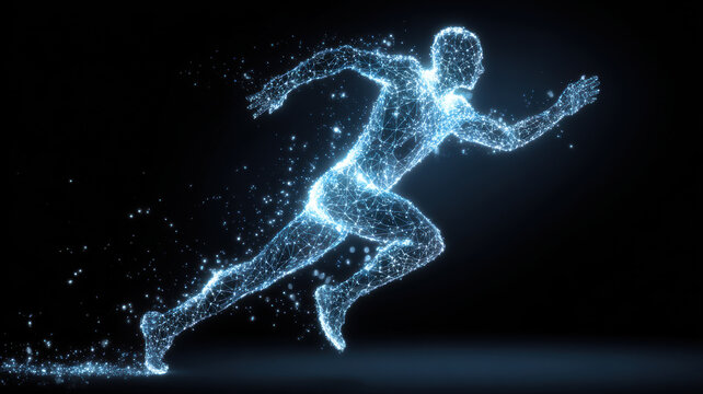 Cardio sports exercise, healthy lifestyle. A digital artwork of a running man, rendered in a digital art style with a highresolution, abstract representation. The man is depicted in a dynamic pose.