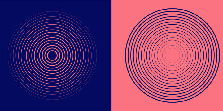 Abstract, hypnotic background with concentric circles. Colorful halftone graphic design elements. Sound wave modern
