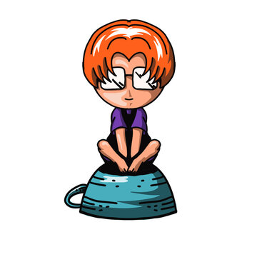 illustration of a male barista sitting cross-legged on an inverted cup