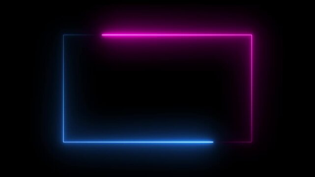 abstract glowing neon rectangle frame animation green screen 4k. Bright neon border frame effect isolated on green background.