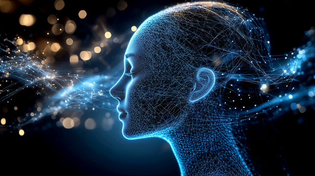 Side profile visualization of artificial intelligence brainpower manifestation