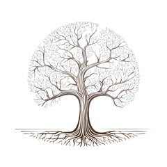 Fototapeta premium Illustration of a tree with bare branches and exposed roots providing essential scale elements