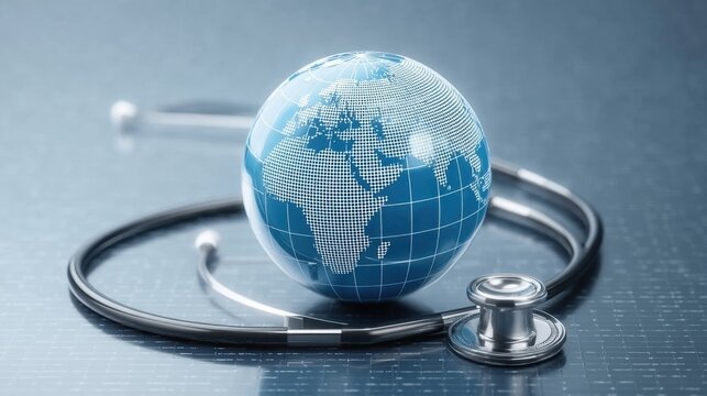 Digital Globe with Stethoscope Illustration Representing Global Healthcare and Medicine Concepts