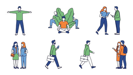 Fototapeta premium People interacting in a public space with vector CAD illustrations