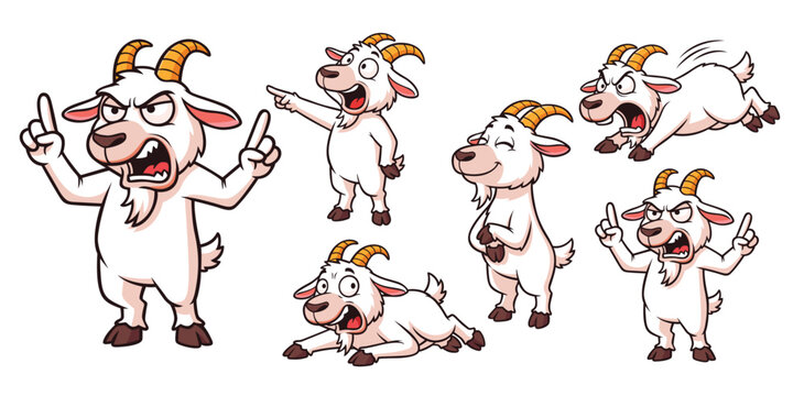 Goat Cartoon Character Set with Various Emotions and Poses