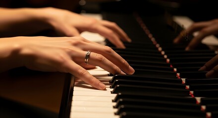 Fototapeta premium Hands gracefully playing the piano, capturing the essence of music and artistry