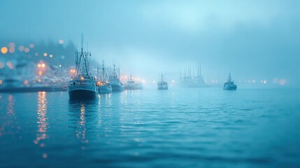 Fototapeta premium Import export port blur with cargo ships and trade network