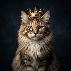 Fototapeta premium Majestic Maine Coon Cat Wearing a Golden Crown