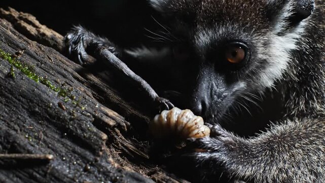 Aye Aye Primate Extracts Grub From Rotting Wood