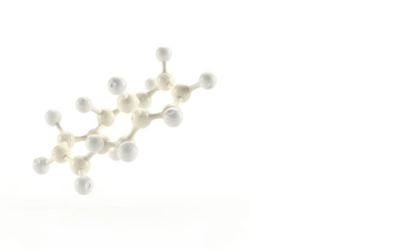 Molecular structure model with interconnected spheres representing atoms and bonds on a white background for scientific and educational purposes