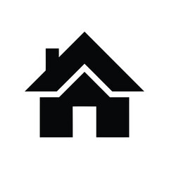 Fototapeta premium Minimalist black and white icon of a house with a triangular roof and chimney, isolated on white background
