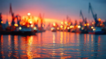 Naklejka premium Global shipping concept with blurred port and cargo logistics