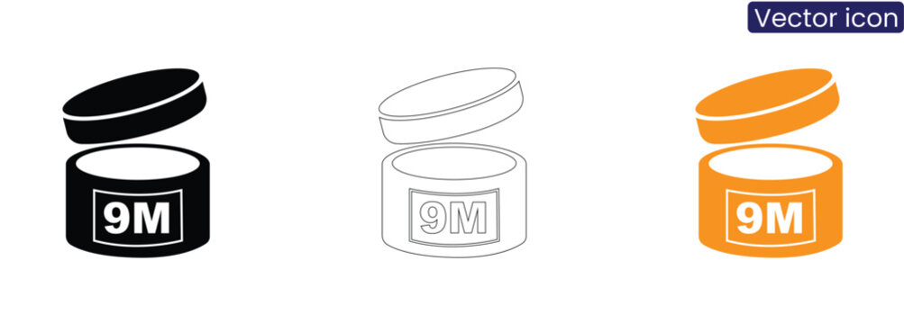 9M pencil lead container icons in black, Line art, And orange on white background