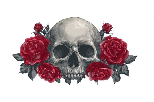tattoo parlor logo with skull and roses