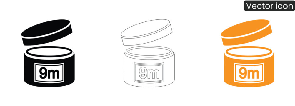 9m measurement icons in black, Line art, And orange on white background
