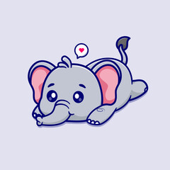 Naklejka premium Cute Elephant Lay on Floor Cartoon