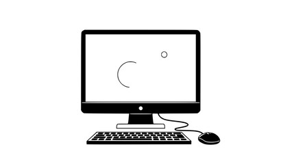 Fototapeta premium Minimalist desktop setup vector icon with computer and mouse for digital work