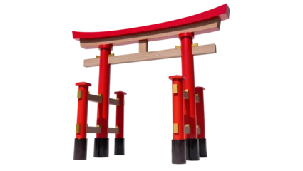 Fotobehang Torii Gates Traditional red and wood Japanese torii gate, isolated on transparent background  © Alexander