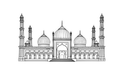 Fototapeta premium Jama Masjid Delhi Monument Line Art Vector Travel Landmark Illustration