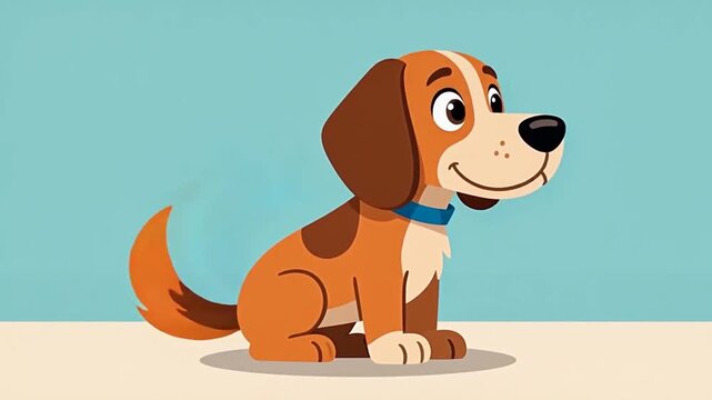 Animated friendly puppy sitting and wagging its tail, showing happiness and excitement