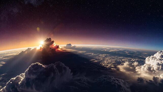 Earth sunset view from outer space planet
