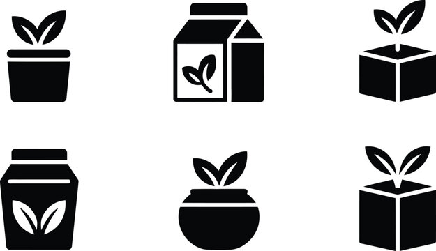 Eco friendly packaging and plant growth icons representing sustainable agriculture and green product