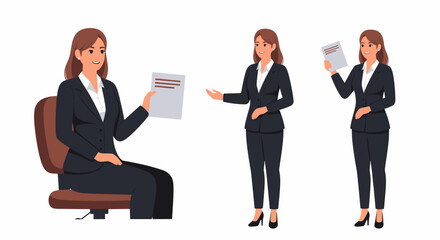 Fototapeta premium Illustration of businesswoman in different poses.