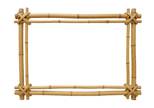A rectangular picture frame constructed from natural bamboo poles tied together at the corners