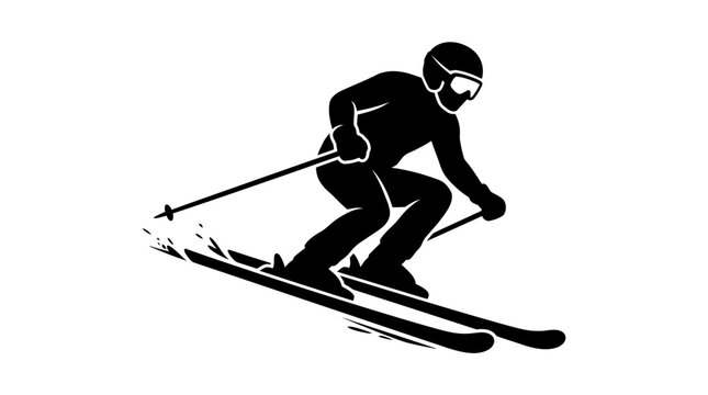 Silhouette of a Skier: Capturing the grace and dynamism of alpine skiing, a silhouetted skier carves down a snowy slope, embodying the thrill of winter sports.