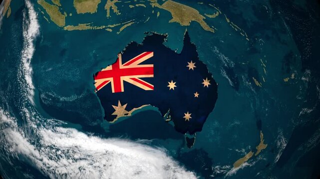 Australia Map with National Flag