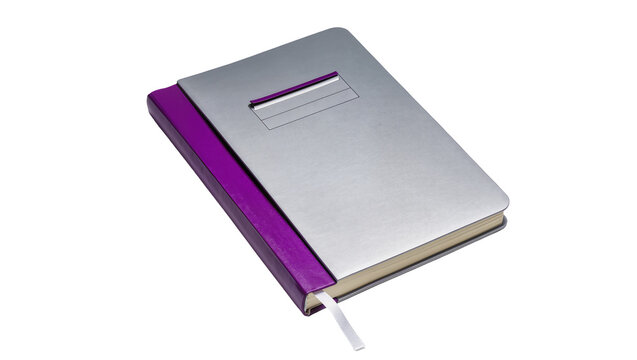 Silver metallic cover purple notebook with ribbon bookmark