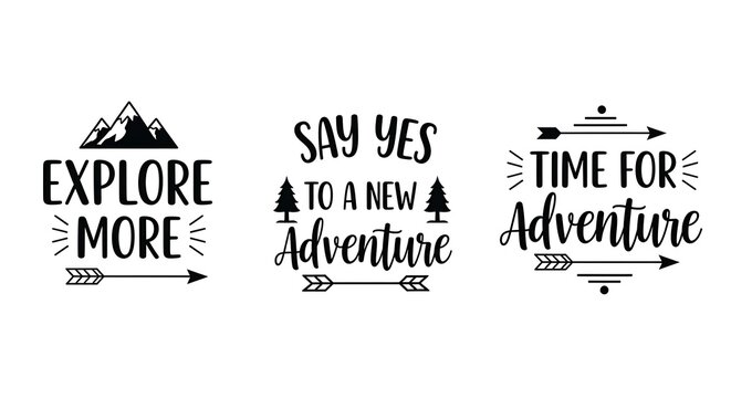 Vector graphic with three motivational phrases, including mountains, arrows, and trees