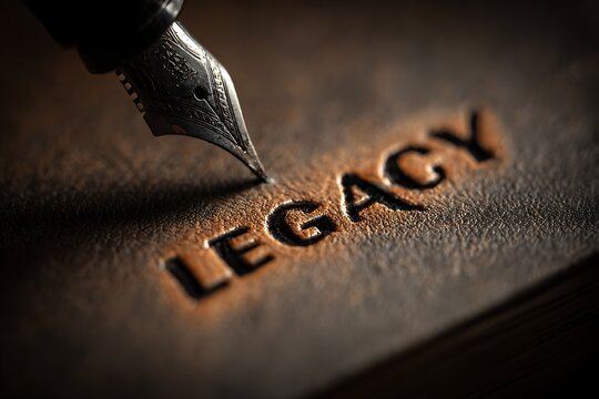 Close up of a pen writing 'Legacy' in a journal