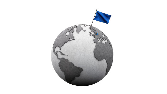 Gray Globe Earth with Blue Push Pins Marking Locations