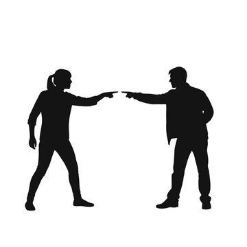 Couple Silhouettes Pointing Fingers Accusation Conflict Dispute Blame
