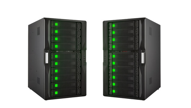 Black Network Attached Storage Devices with Green Indicator Lights