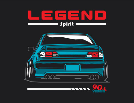 Retro cyan sports car vector illustration with nostalgic 90s aesthetic vibes