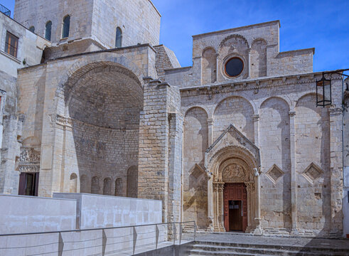 View of the monumental complex of San Pietro in Monte Sant&rsquo;Angelo in town of Monte sant'Angelo, in Apulia southern Italy.