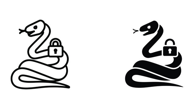 Two stylized snakes each holding a padlock symbolizing security and duality