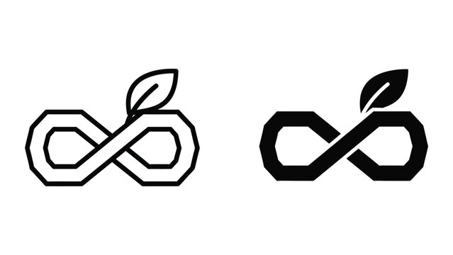 Two variations of a stylized apple logo with leaf and infinity symbol design