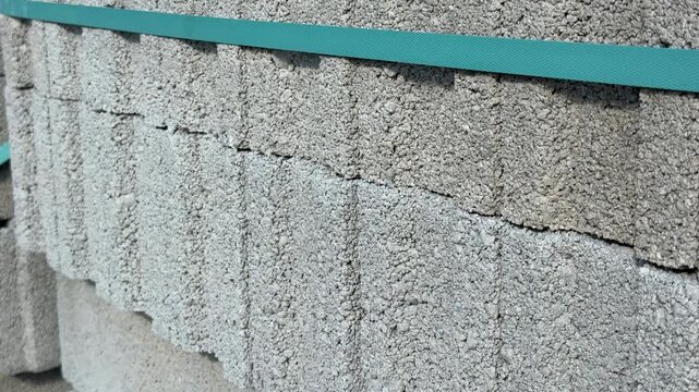 Concrete blocks stacked with uneven surfaces, suitable for construction background