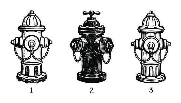 Fire hydrant illustration in different styles on transparent background for design