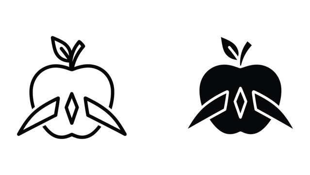 Contrasting apple logo designs with different fill styles and leaf patterns