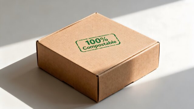 Environmentally friendly 100% compostable cardboard box for sustainable packaging solution.