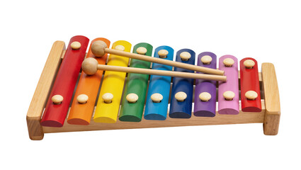 Colorful Wooden Xylophone with Mallets on Light Surface © Patricia